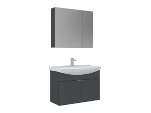 Waschtisch-Set mit Spiegel (2-teilig) „Purus 80“ – 80 x 50 x 58 cm – Anthrazit matt