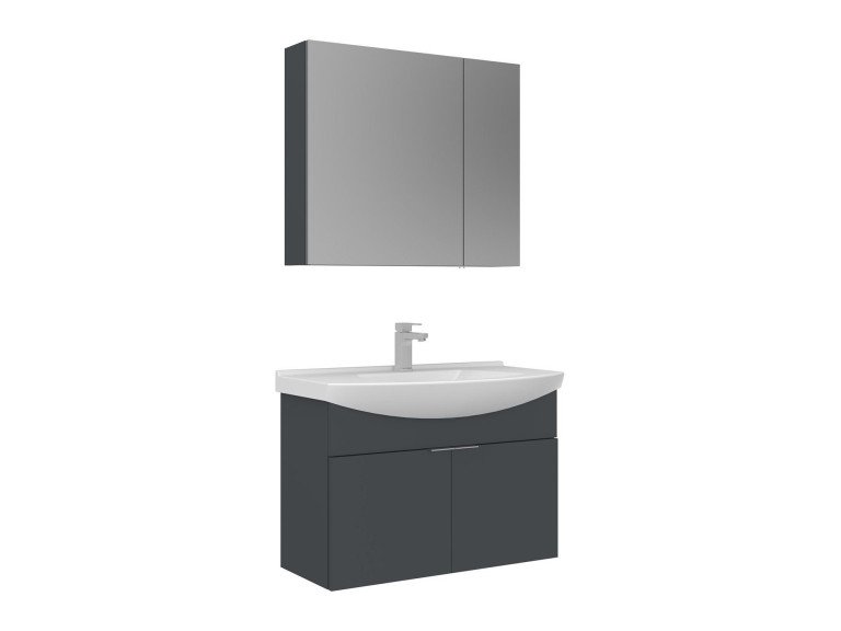 Waschtisch-Set mit Spiegel (2-teilig) „Purus 80“ – 80 x 50 x 58 cm – Anthrazit matt