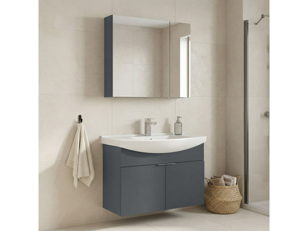Waschtisch-Set mit Spiegel (2-teilig) „Purus 80“ – 80 x 50 x 58 cm – Anthrazit matt