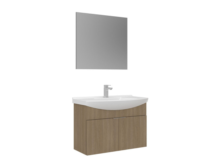 Waschtisch-Set mit Spiegel (2-teilig) „Purus 80“ – 80 x 50 x 58 cm – Eiche