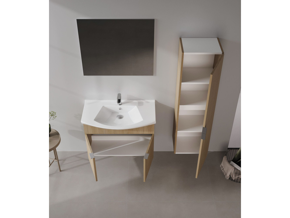 Waschtisch-Set mit Spiegel (2-teilig) „Purus 80“ – 80 x 50 x 58 cm – Eiche