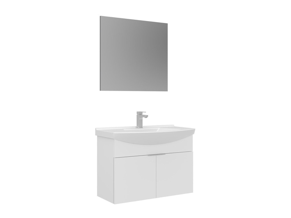 Waschtisch-Set mit Spiegel (2-teilig) „Purus 80“ – 80 x 50 x 58 cm – Weiß