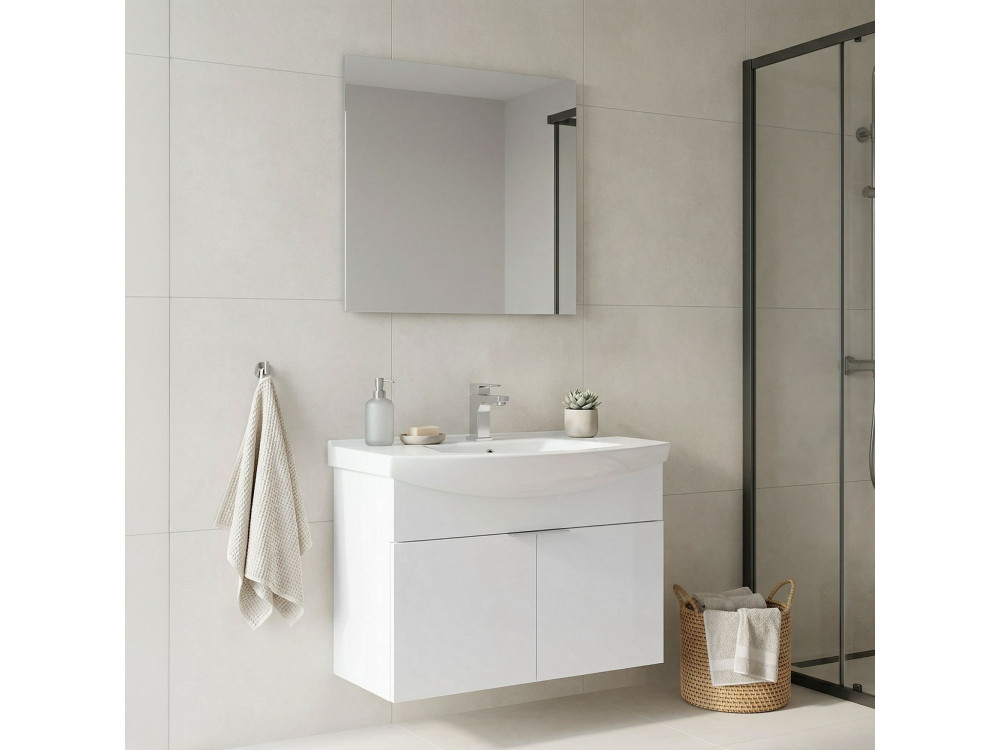 Waschtisch-Set mit Spiegel (2-teilig) „Purus 80“ – 80 x 50 x 58 cm – Weiß