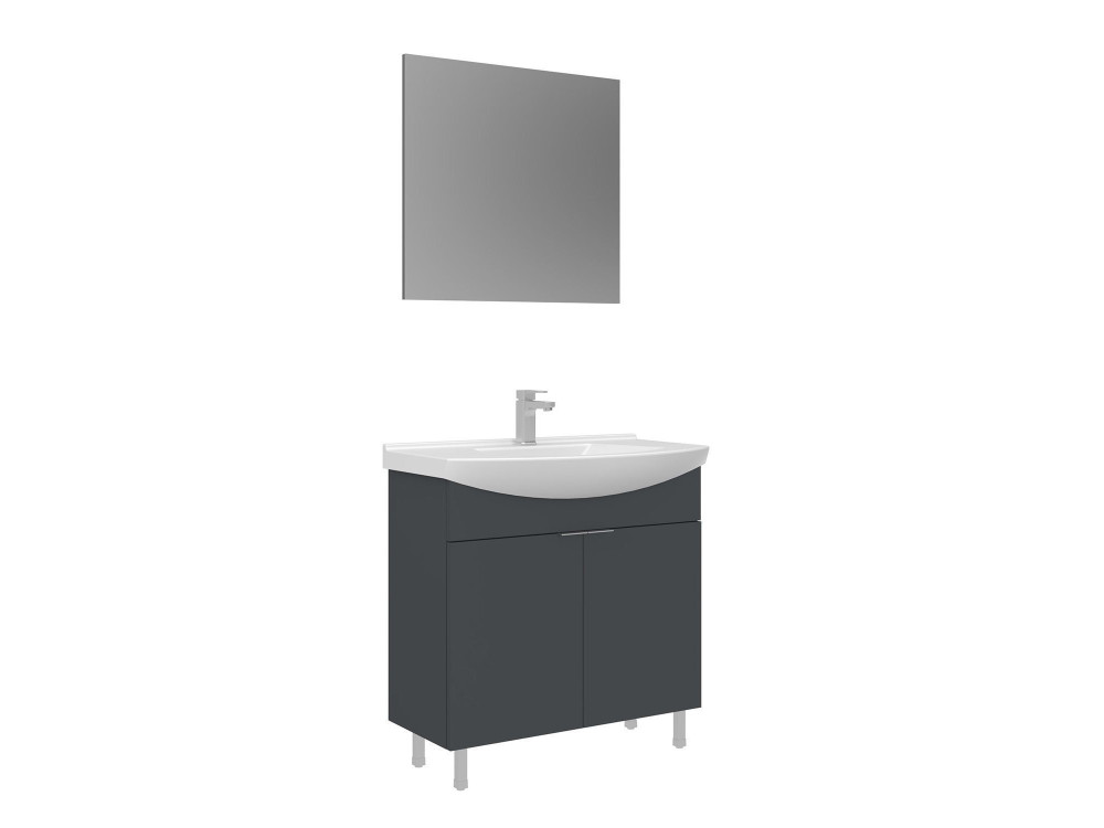 Waschtisch-Set mit Spiegel (2-teilig) „Purus 80“ – 80 x 50 x 83 cm – Anthrazit matt