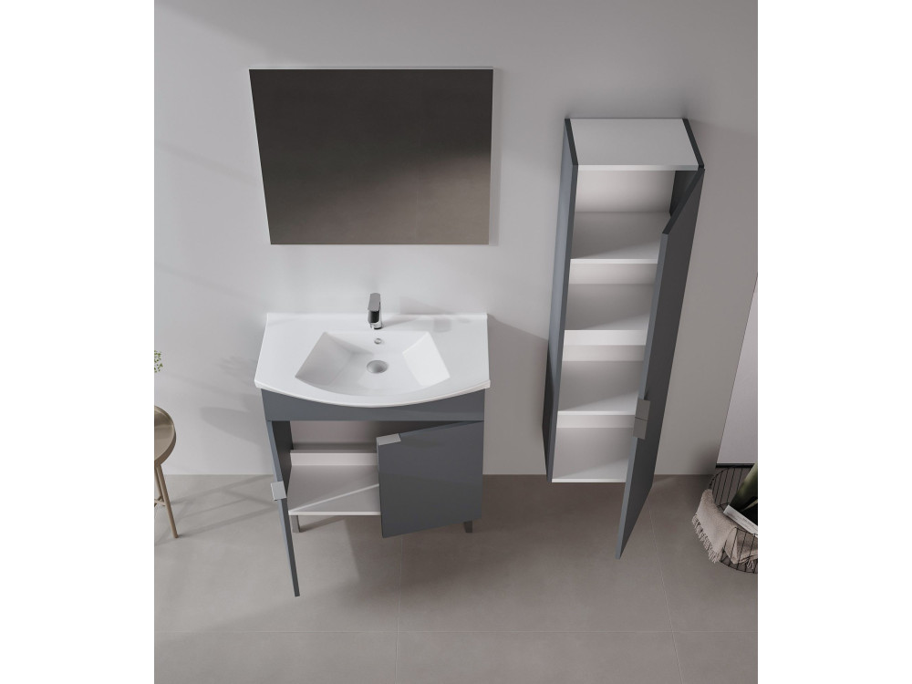 Waschtisch-Set mit Spiegel (2-teilig) „Purus 80“ – 80 x 50 x 83 cm – Anthrazit matt