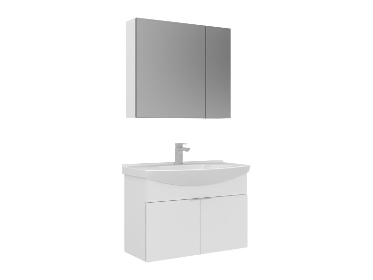 Waschtisch-Set mit Spiegel (2-teilig) „Purus 80“ – 80 x 50 x 58 cm – Weiß