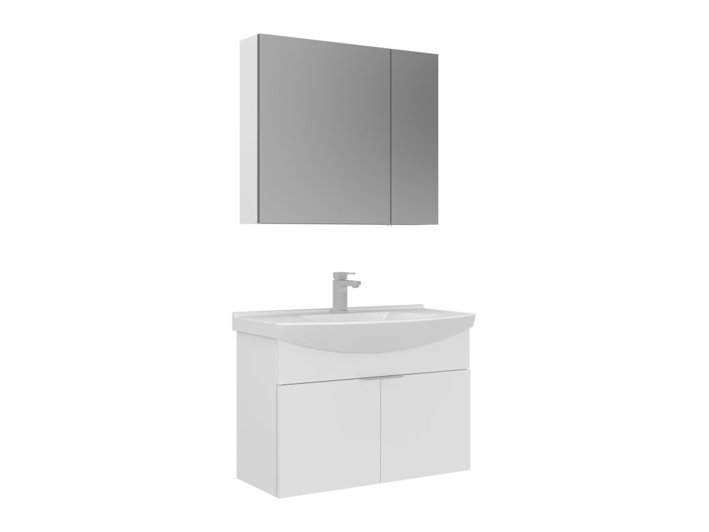 Waschtisch-Set mit Spiegel (2-teilig) „Purus 80“ – 80 x 50 x 58 cm – Weiß