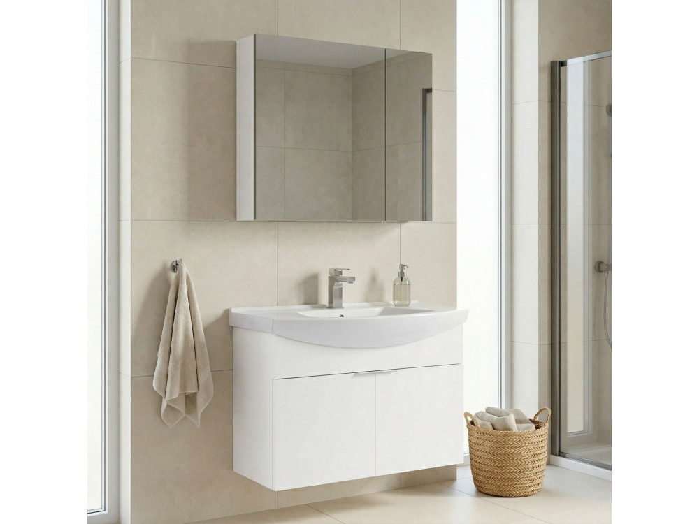 Waschtisch-Set mit Spiegel (2-teilig) „Purus 80“ – 80 x 50 x 58 cm – Weiß