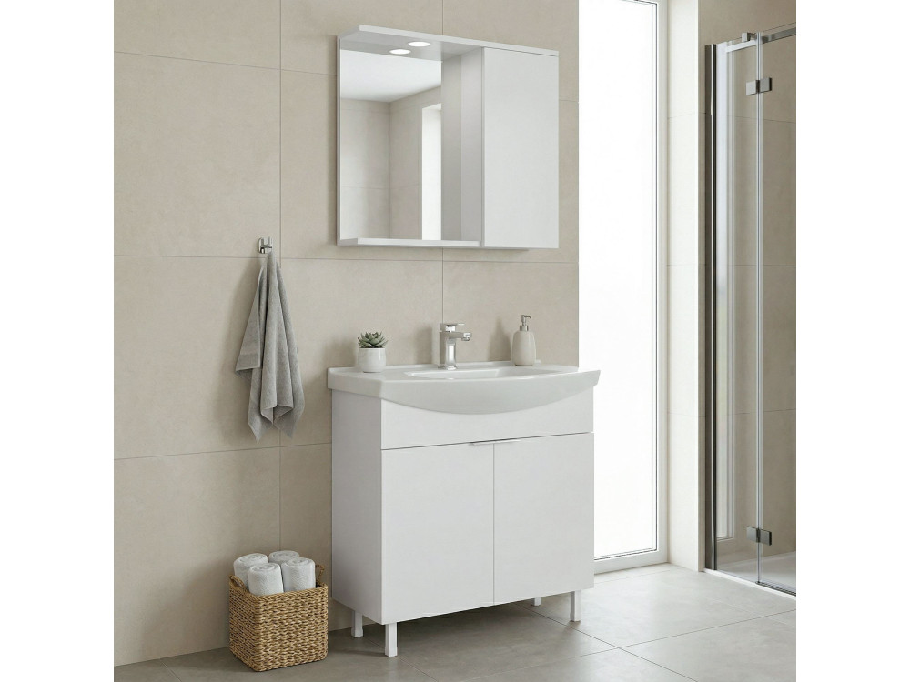 Waschtisch-Set mit Spiegel (2-teilig) „Purus 80“ – 80 x 50 x 83 cm – Weiß