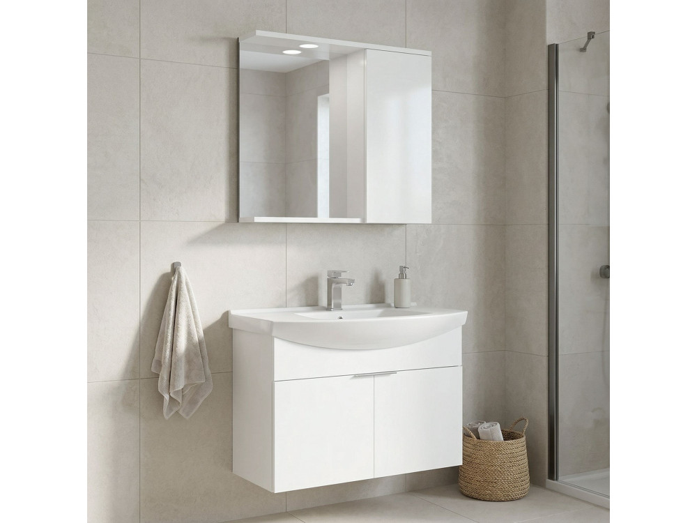 Waschtisch-Set mit Spiegel (2-teilig) „Purus 80“ – 80 x 50 x 58 cm – Weiß