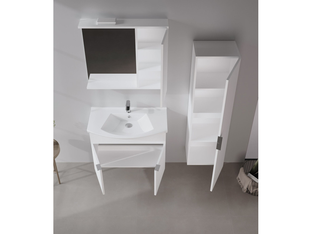 Waschtisch-Set mit Spiegel (2-teilig) „Purus 80“ – 80 x 50 x 58 cm – Weiß
