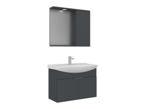 Waschtisch-Set mit Spiegel (2-teilig) „Purus 80“ – 80 x 50 x 58 cm – Anthrazit matt