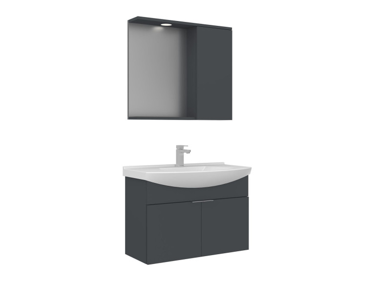 Waschtisch-Set mit Spiegel (2-teilig) „Purus 80“ – 80 x 50 x 58 cm – Anthrazit matt