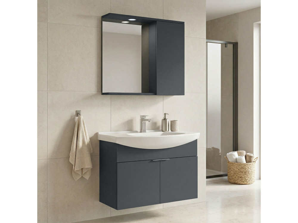 Waschtisch-Set mit Spiegel (2-teilig) „Purus 80“ – 80 x 50 x 58 cm – Anthrazit matt