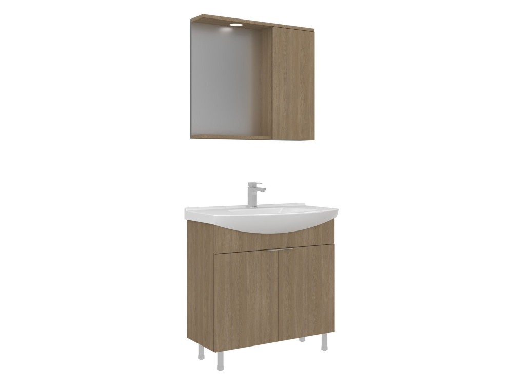 Waschtisch-Set mit Spiegel (2-teilig) „Purus 80“ – 80 x 50 x 83 cm – Eiche