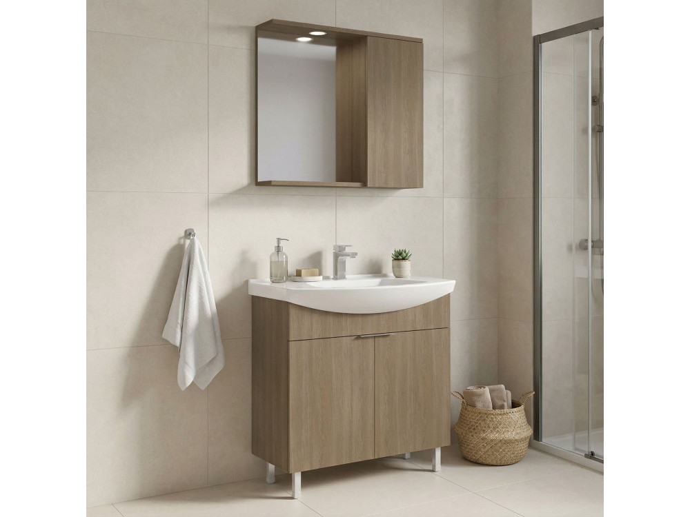 Waschtisch-Set mit Spiegel (2-teilig) „Purus 80“ – 80 x 50 x 83 cm – Eiche
