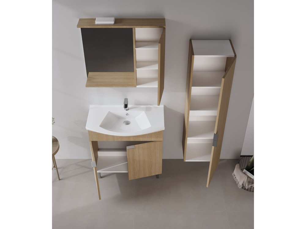 Waschtisch-Set mit Spiegel (2-teilig) „Purus 80“ – 80 x 50 x 83 cm – Eiche