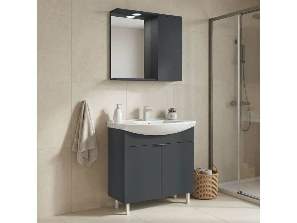 Waschtisch-Set mit Spiegel (2-teilig) „Purus 80“ – 80 x 50 x 83 cm – Anthrazit matt