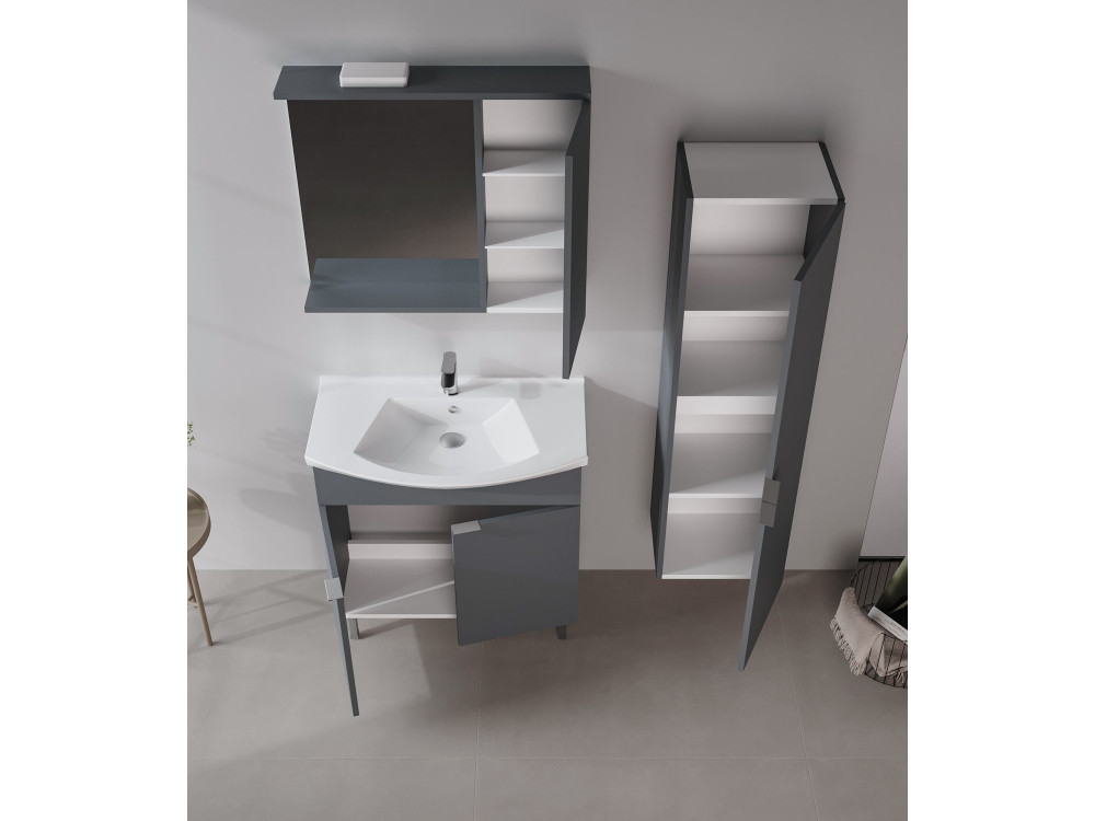 Waschtisch-Set mit Spiegel (2-teilig) „Purus 80“ – 80 x 50 x 83 cm – Anthrazit matt