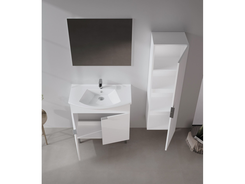 Waschtisch-Set mit Spiegel (2-teilig) „Purus 80“ – 80 x 50 x 83 cm – Weiß