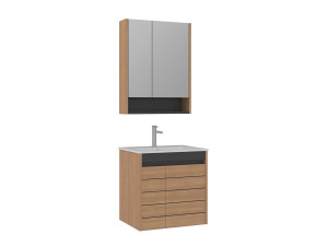 Waschtisch-Set mit Spiegel (2-teilig) „Ricato 60“ – 61 x 47 x 62 cm – Eiche