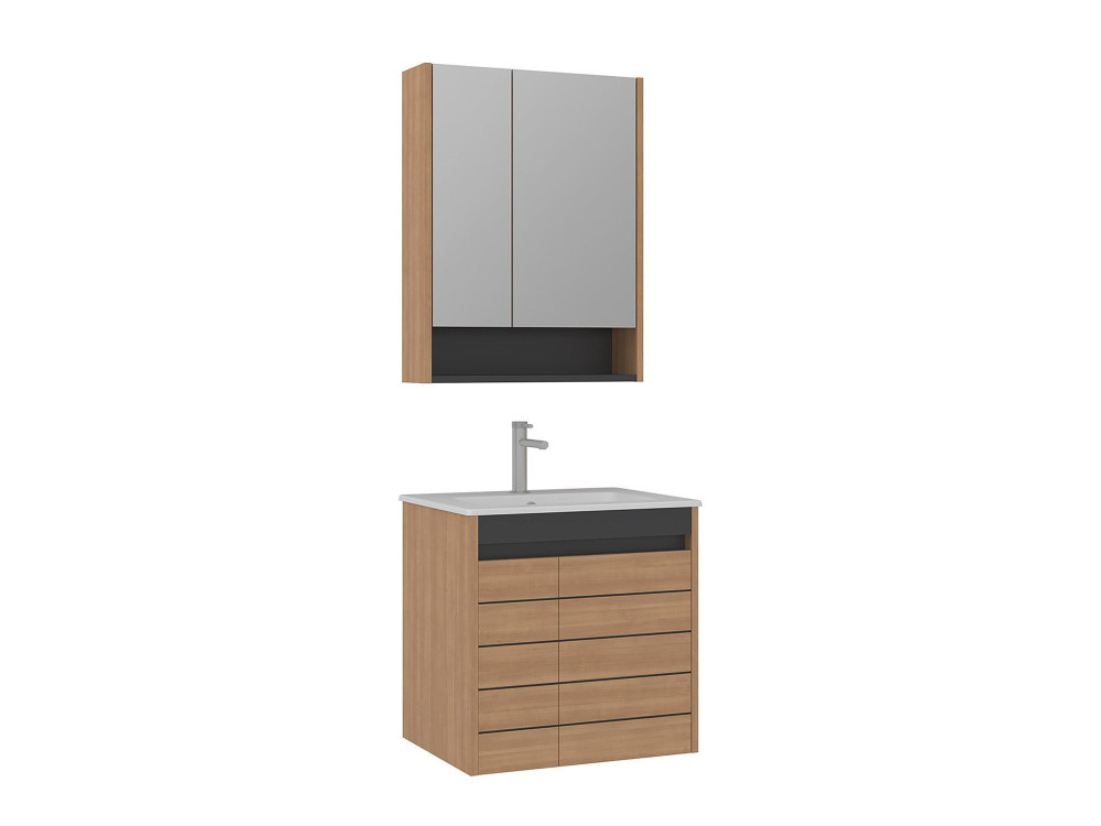 Waschtisch-Set mit Spiegel (2-teilig) „Ricato 60“ – 61 x 47 x 62 cm – Eiche