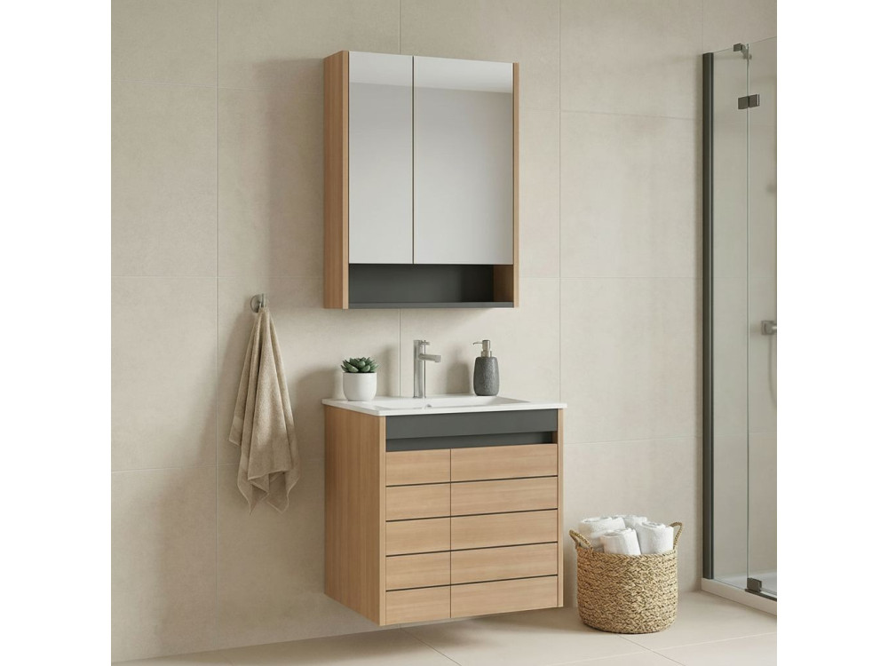 Waschtisch-Set mit Spiegel (2-teilig) „Ricato 60“ – 61 x 47 x 62 cm – Eiche