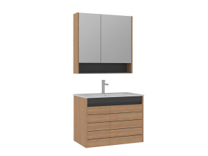 Waschtisch-Set mit Spiegel (2-teilig) „Ricato 80“ – 81 x 47 x 62 cm – Eiche