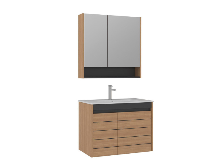Waschtisch-Set mit Spiegel (2-teilig) „Ricato 80“ – 81 x 47 x 62 cm – Eiche