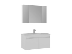Waschtisch-Set mit Spiegel (2-teilig) „Side 100 v3“ – 100 x 45 x 52 cm – Mattweiß