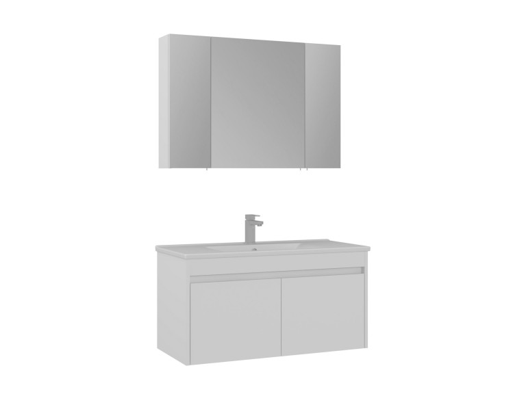 Waschtisch-Set mit Spiegel (2-teilig) „Side 100 v3“ – 100 x 45 x 52 cm – Mattweiß