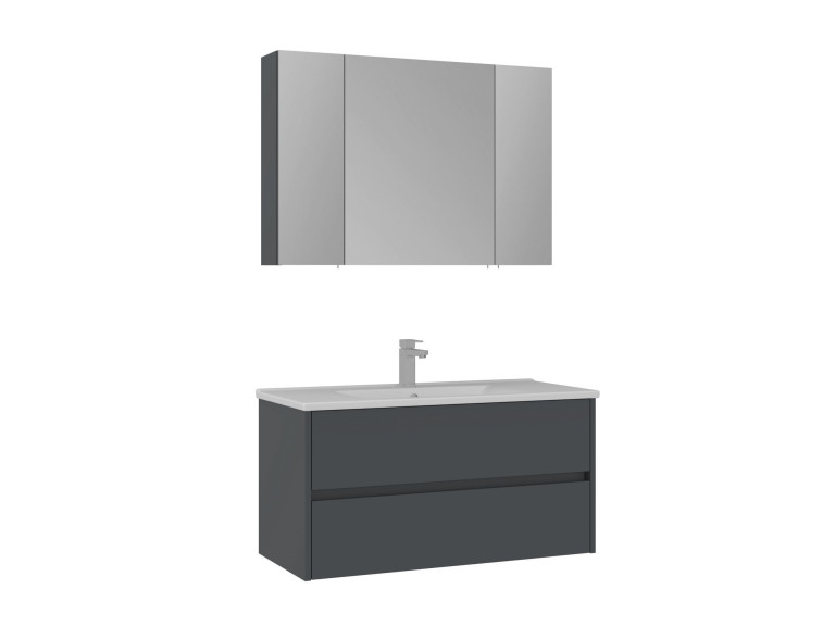 Waschtisch-Set mit Spiegel (2-teilig) „Side 100 v3“ – 100 x 16 x 52 cm – Anthrazit matt