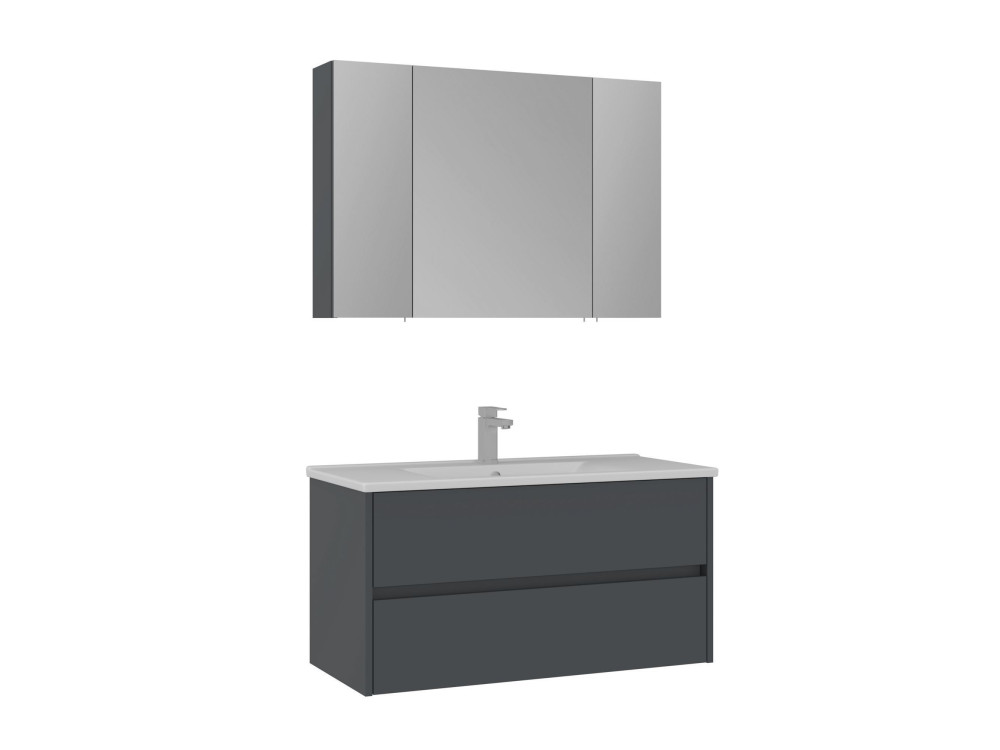 Waschtisch-Set mit Spiegel (2-teilig) „Side 100 v3“ – 100 x 16 x 52 cm – Anthrazit matt