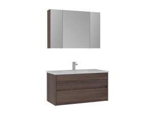 Waschtisch-Set mit Spiegel (2-teilig) „Side 100 v3“ – 100 x 16 x 52 cm – Walnuss