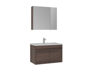 Waschtisch-Set mit Spiegel (2-teilig) „Side 100 v3“ – 85 x 45 x 52 cm – Walnuss