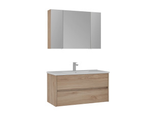 Waschtisch-Set mit Spiegel (2-teilig) „Side 100 v3“ – 100 x 16 x 52 cm – Eiche