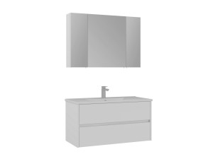 Waschtisch-Set mit Spiegel (2-teilig) „Side 100 v3“ – 100 x 16 x 52 cm – Mattweiß