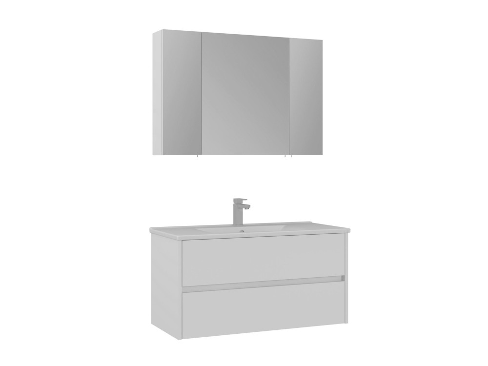 Waschtisch-Set mit Spiegel (2-teilig) „Side 100 v3“ – 100 x 16 x 52 cm – Mattweiß