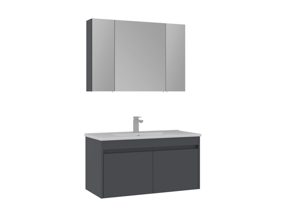 Waschtisch-Set mit Spiegel (2-teilig) „Side 100 v3“ – 100 x 45 x 52 cm – Anthrazit matt