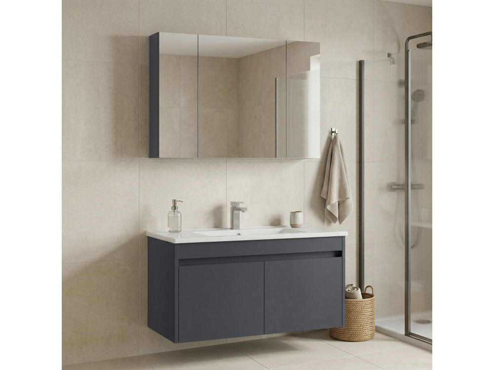Waschtisch-Set mit Spiegel (2-teilig) „Side 100 v3“ – 100 x 45 x 52 cm – Anthrazit matt
