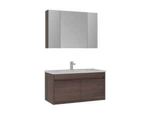 Waschtisch-Set mit Spiegel (2-teilig) „Side 100 v3“ – 100 x 45 x 52 cm – Walnuss