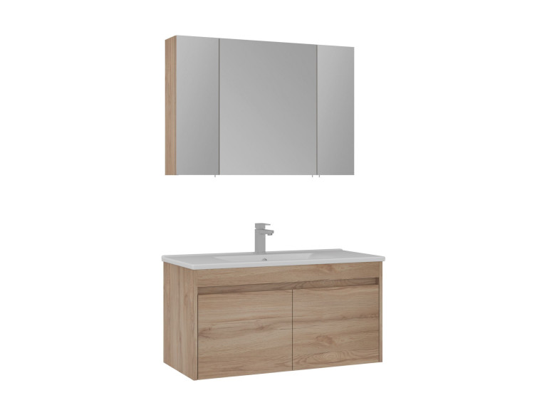 Waschtisch-Set mit Spiegel (2-teilig) „Side 100 v3“ – 100 x 45 x 52 cm – Eiche