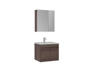 Waschtisch-Set mit Spiegel (2-teilig) „Side 65 v2“ – 65 x 45 x 52 cm – Walnuss