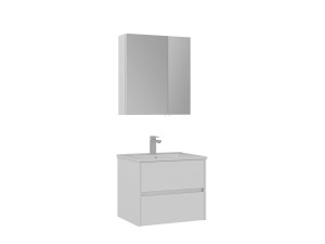 Waschtisch-Set mit Spiegel (2-teilig) „Side 65 v2“ – 65 x 45 x 52 cm – Mattweiß