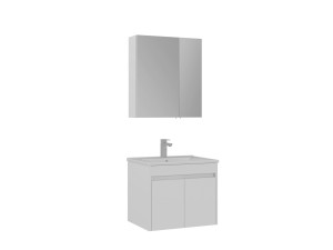 Waschtisch-Set mit Spiegel (2-teilig) „Side 65 v2“ – 65 x 45 x 52 cm – Mattweiß