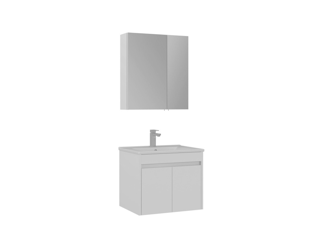 Waschtisch-Set mit Spiegel (2-teilig) „Side 65 v2“ – 65 x 45 x 52 cm – Mattweiß