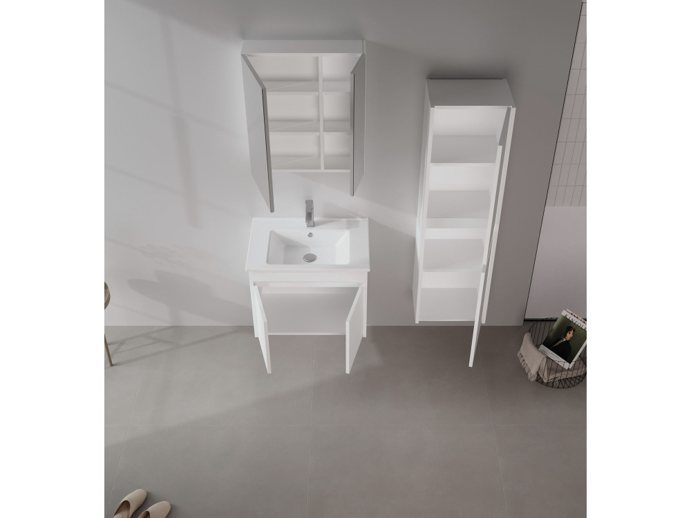 Waschtisch-Set mit Spiegel (2-teilig) „Side 65 v2“ – 65 x 45 x 52 cm – Mattweiß
