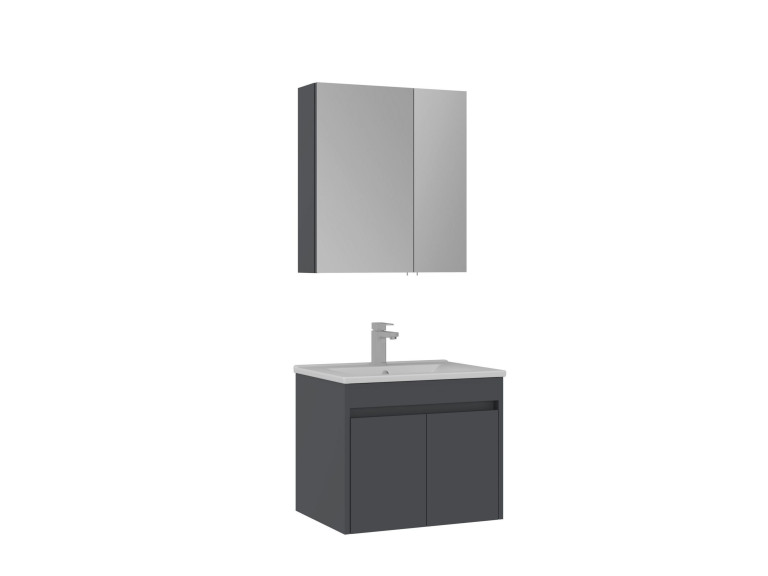Waschtisch-Set mit Spiegel (2-teilig) „Side 65 v2“ – 65 x 45 x 52 cm – Anthrazit matt