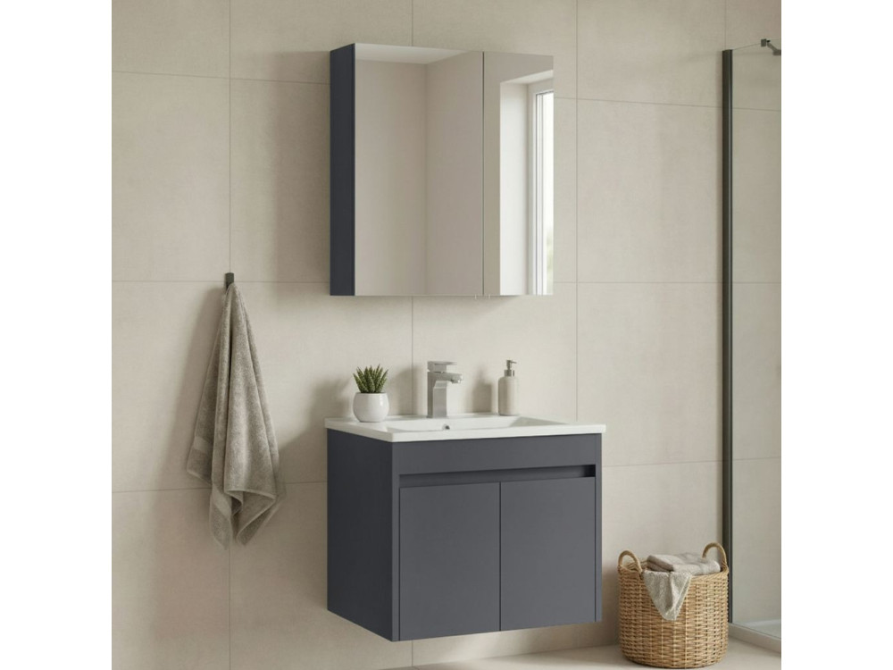 Waschtisch-Set mit Spiegel (2-teilig) „Side 65 v2“ – 65 x 45 x 52 cm – Anthrazit matt