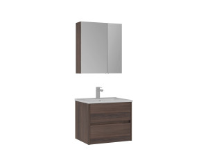 Waschtisch-Set mit Spiegel (2-teilig) „Side 65 v2“ – 65 x 45 x 52 cm – Walnuss